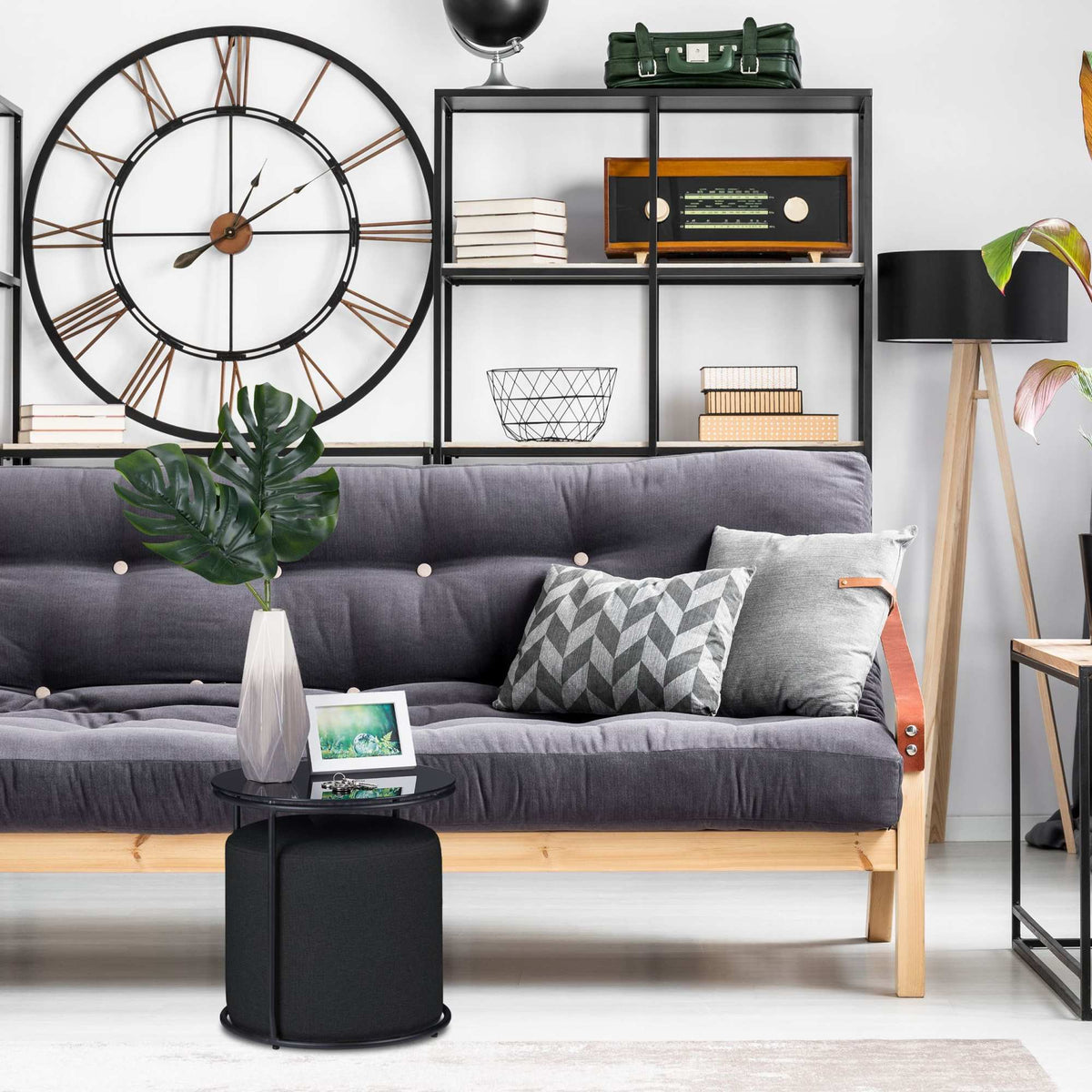 Side table with footstool black