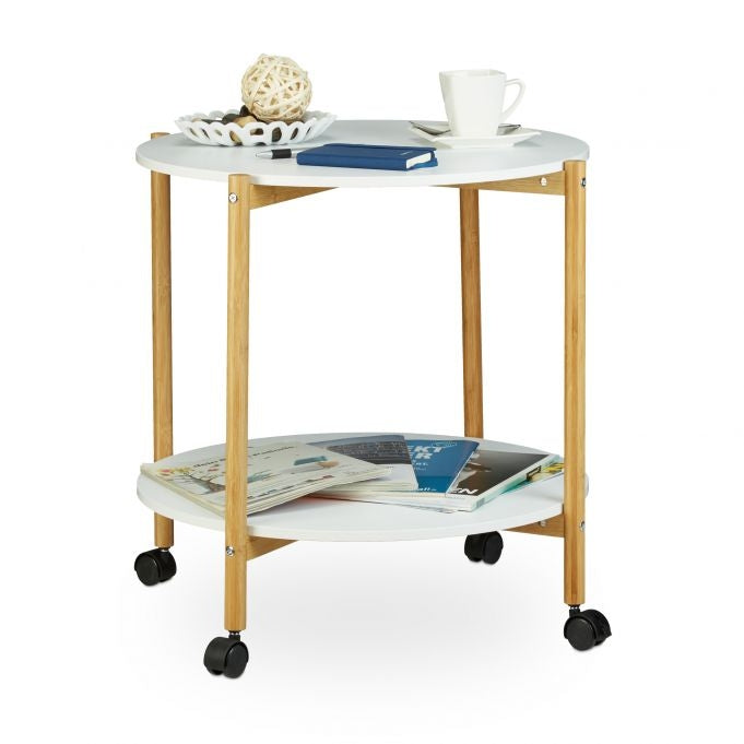 Side table with wheels and 2 levels