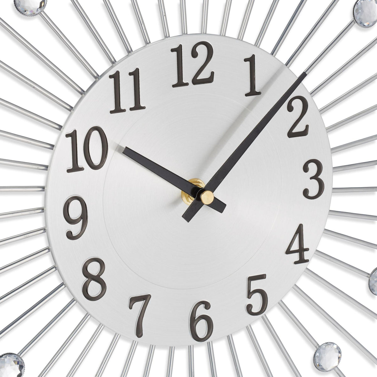 Silver Wall Clock with Glittering Stones, 50cm Diameter