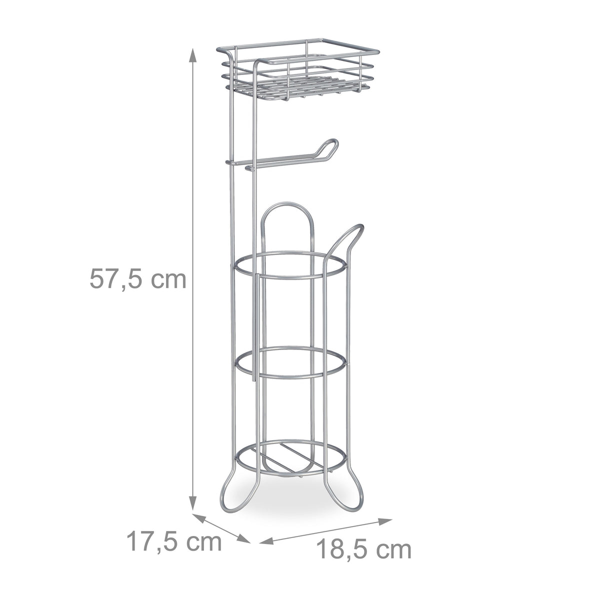 Silver toilet paper holder standing