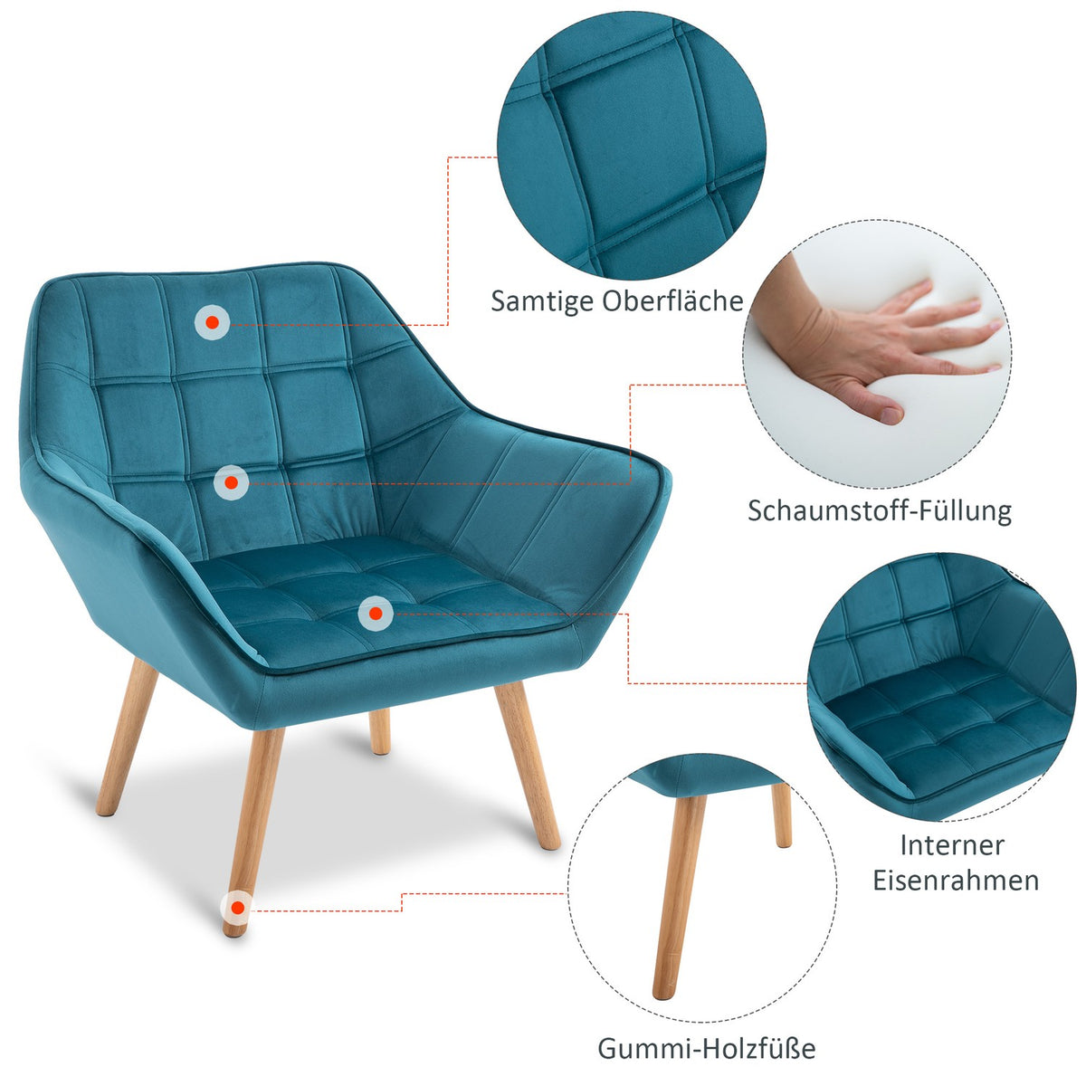 Single Armchair Wing Chair Relaxation Chair, Velvet, Raised Legs, Velvet-Like Polyester, Scandinavian, Green, 64X62X72.5Cm