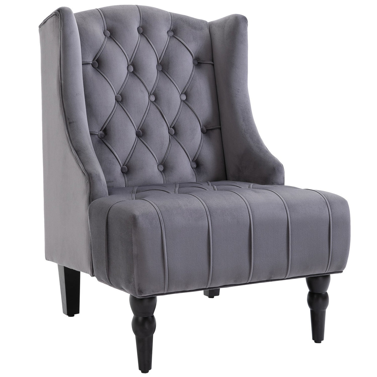 Single Chair Wing Chair Relaxation Chair With Tufted Raised Legs Velvet Fabric Gray 67 X 70.5 X 97 Cm