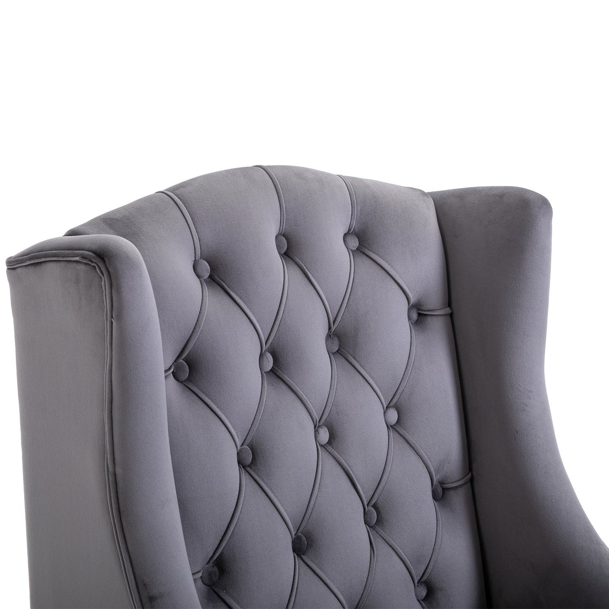 Single Chair Wing Chair Relaxation Chair With Tufted Raised Legs Velvet Fabric Gray 67 X 70.5 X 97 Cm