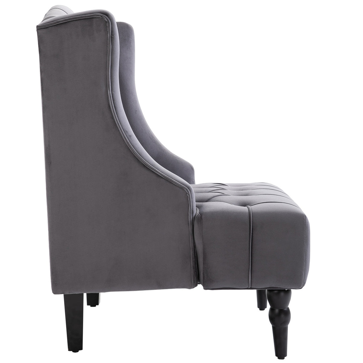 Single Chair Wing Chair Relaxation Chair With Tufted Raised Legs Velvet Fabric Gray 67 X 70.5 X 97 Cm