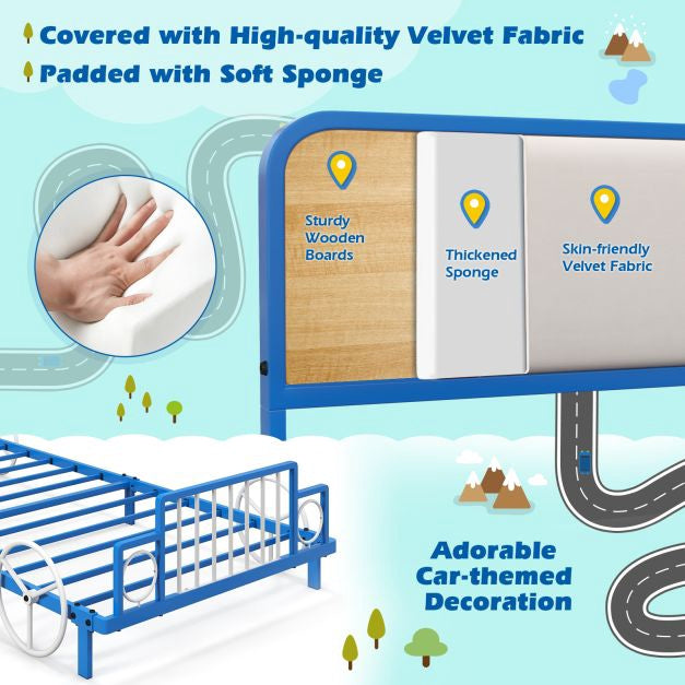 Single Kids Car Bed Frame With Upholstered Headboard