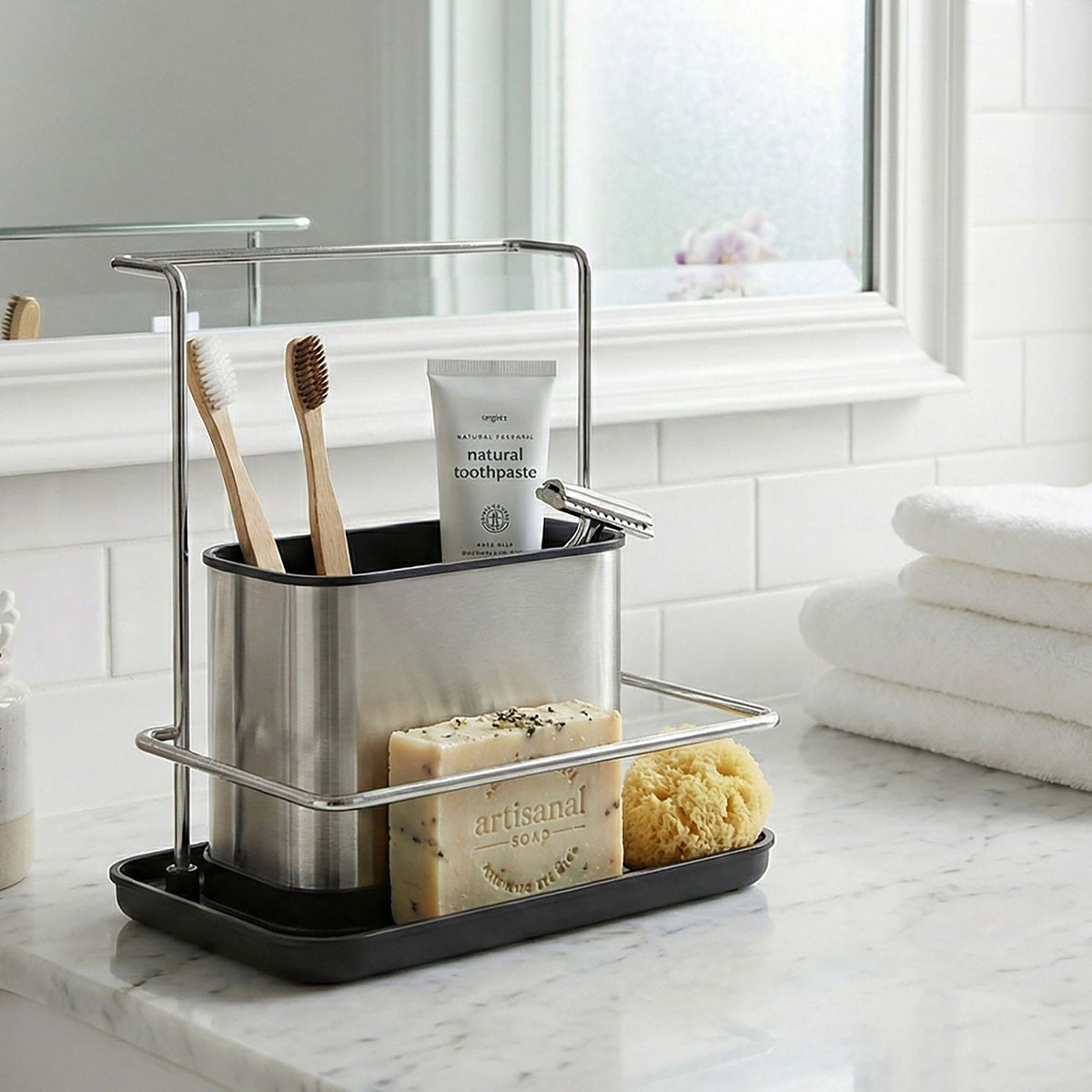 Sink Organizer with Drip Tray for Kitchen and Bathroom