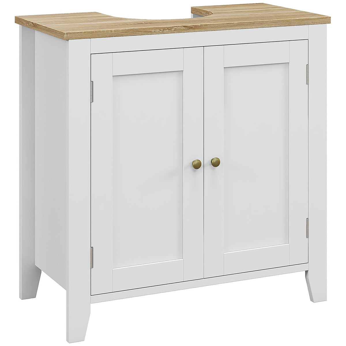Sink base cabinet, bathroom cabinet, base cabinet with adjustable shelf, white + natural, 60 x 30 x 60 cm