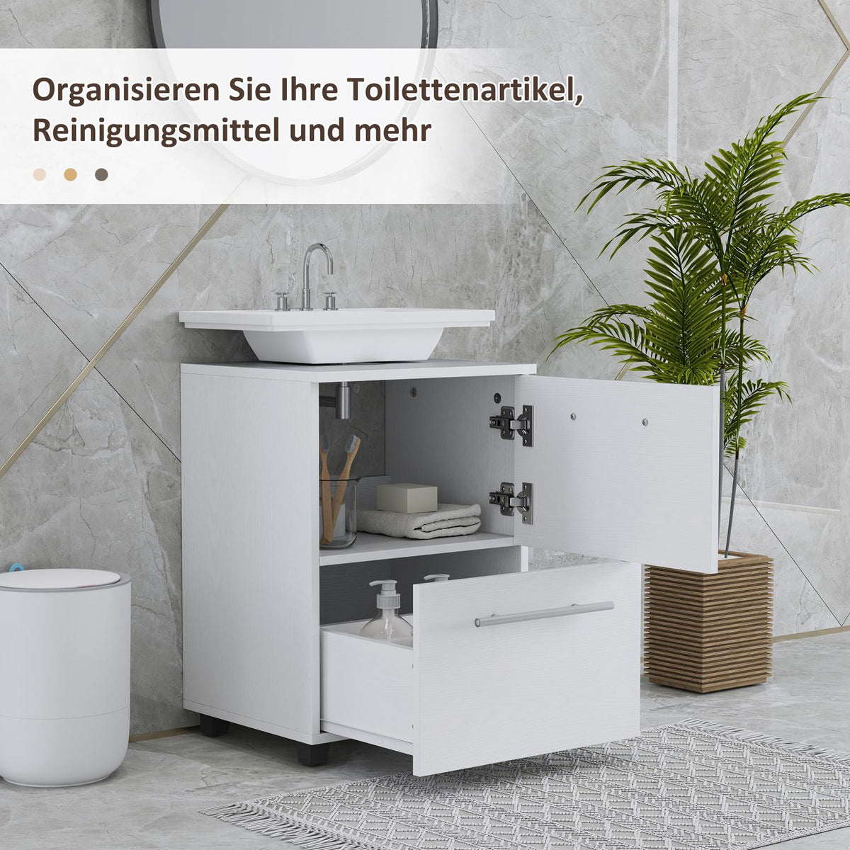 Sink base cabinet with cabinet compartment, drawer, vanity unit, bathroom base cabinet with tilt protection for wall-mounted basins, white, 41.5 x 35.5 x 59 cm