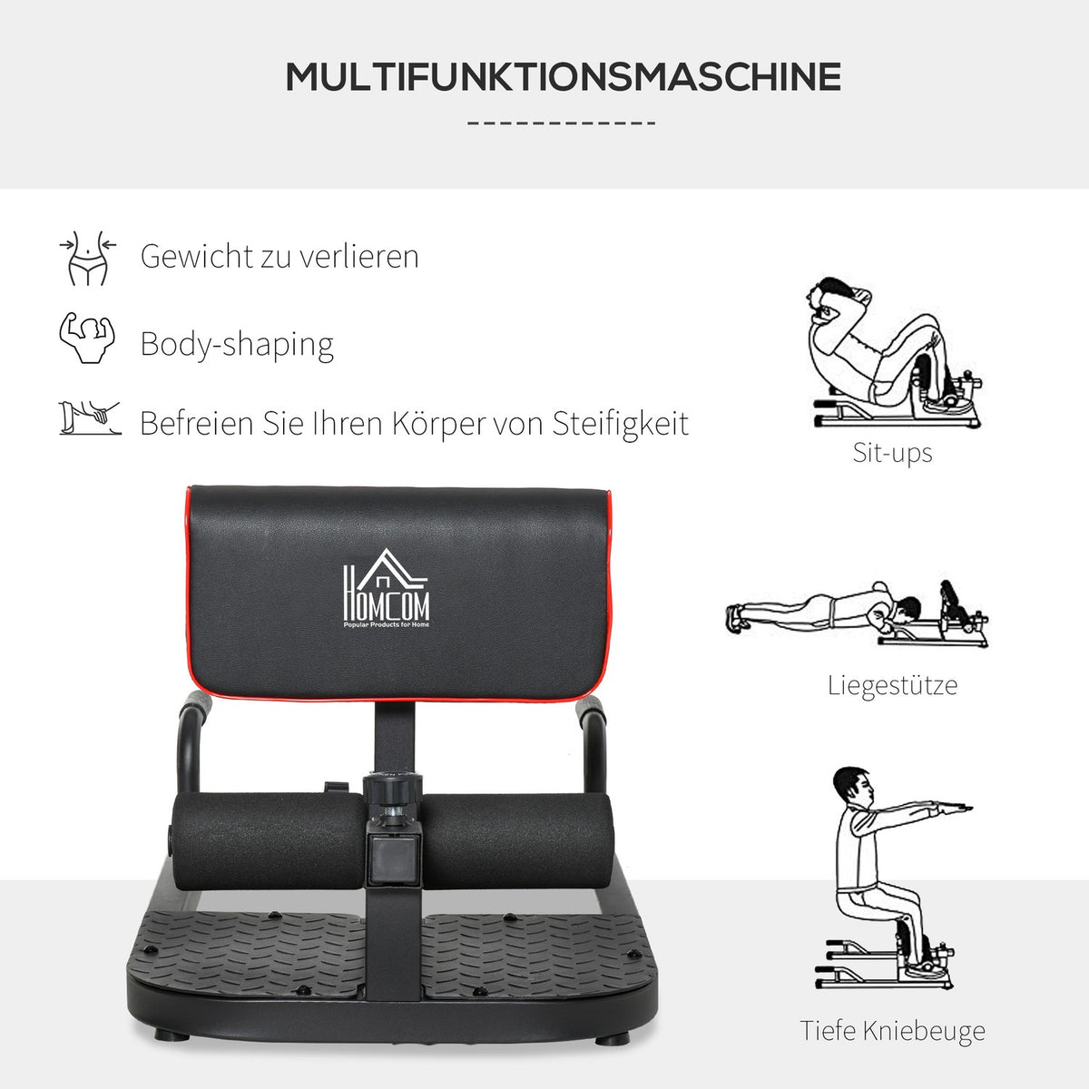 Sissy Squat Squat Trainer Leg Abdominal Trainer 3In1 Adjustable Up To 120Kg Steel Black 50X97X44.5-56.5Cm