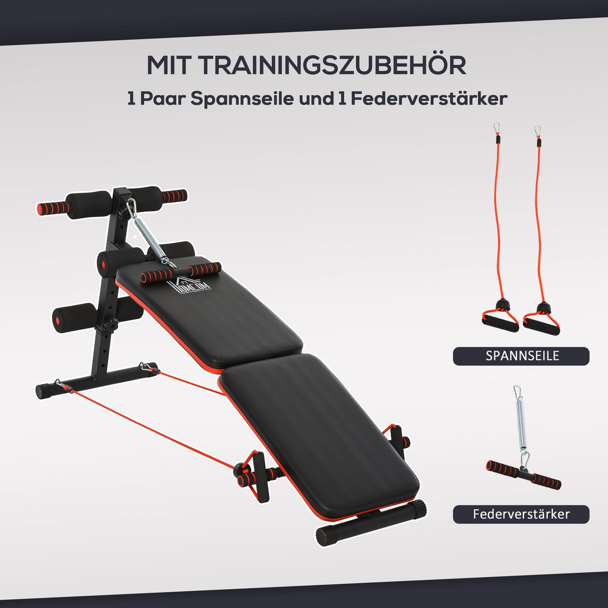Sit Up Bench Abdominal Trainer with Training Ropes Training Bench Multifunction Adjustable & Foldable 110 kg Load Capacity Steel Black + Red