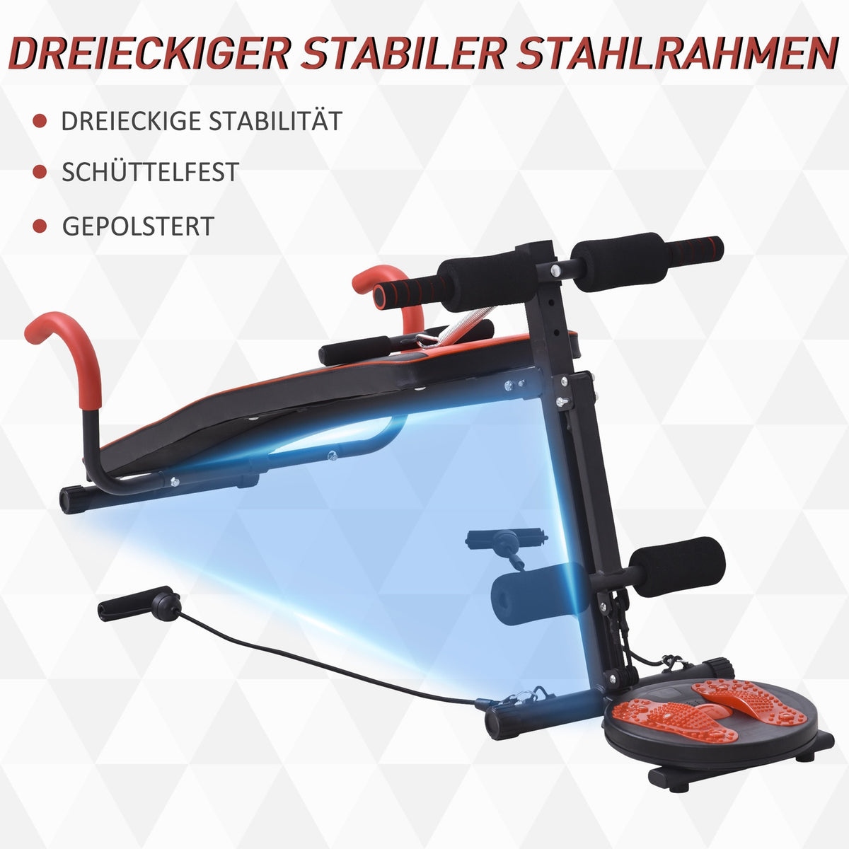 Sit Up Bench Adjustable Abdominal Trainer Training Bench, Padded, 120Kg Load Capacity, Red+Black, 166X53X52-60Cm