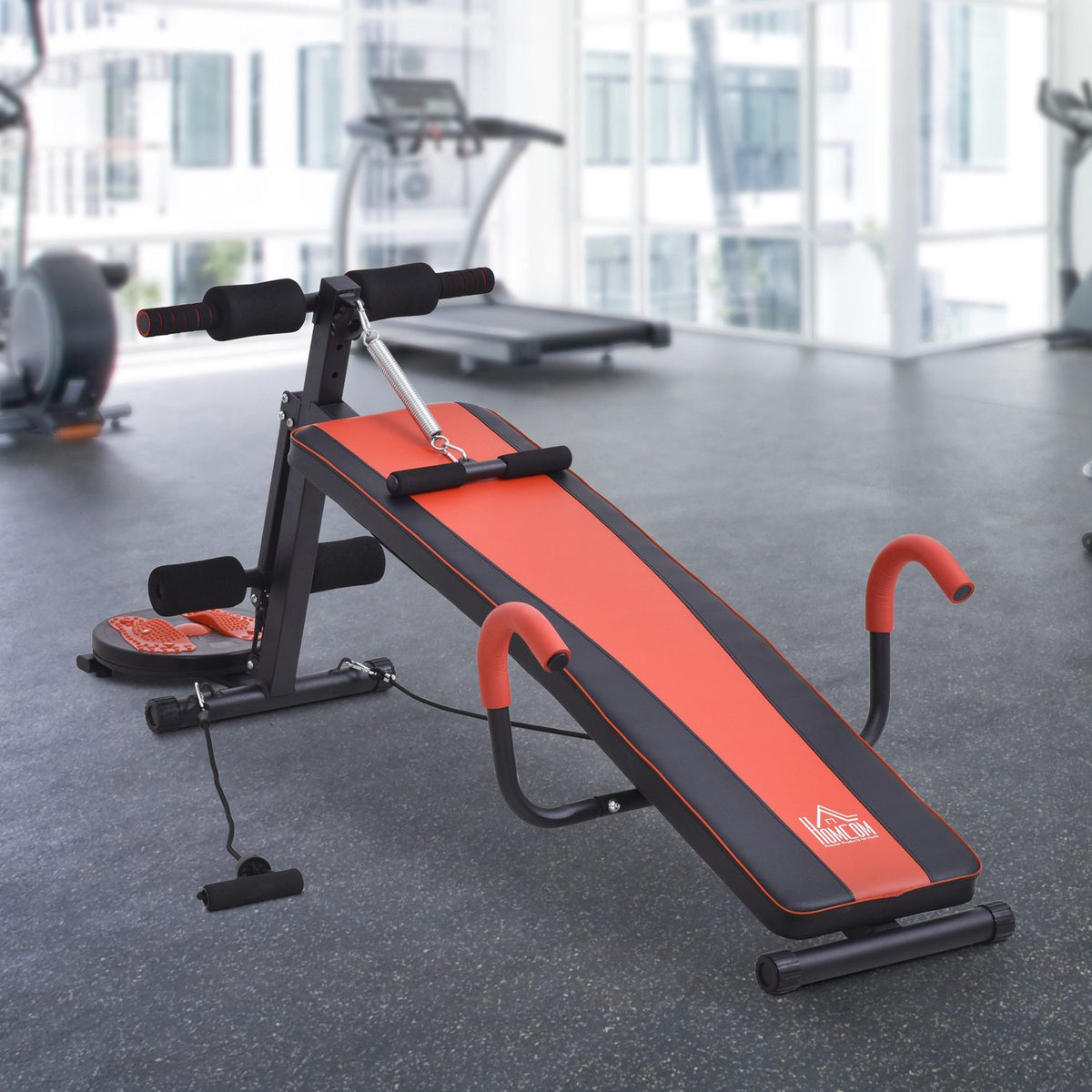Sit Up Bench Adjustable Abdominal Trainer Training Bench, Padded, 120Kg Load Capacity, Red+Black, 166X53X52-60Cm