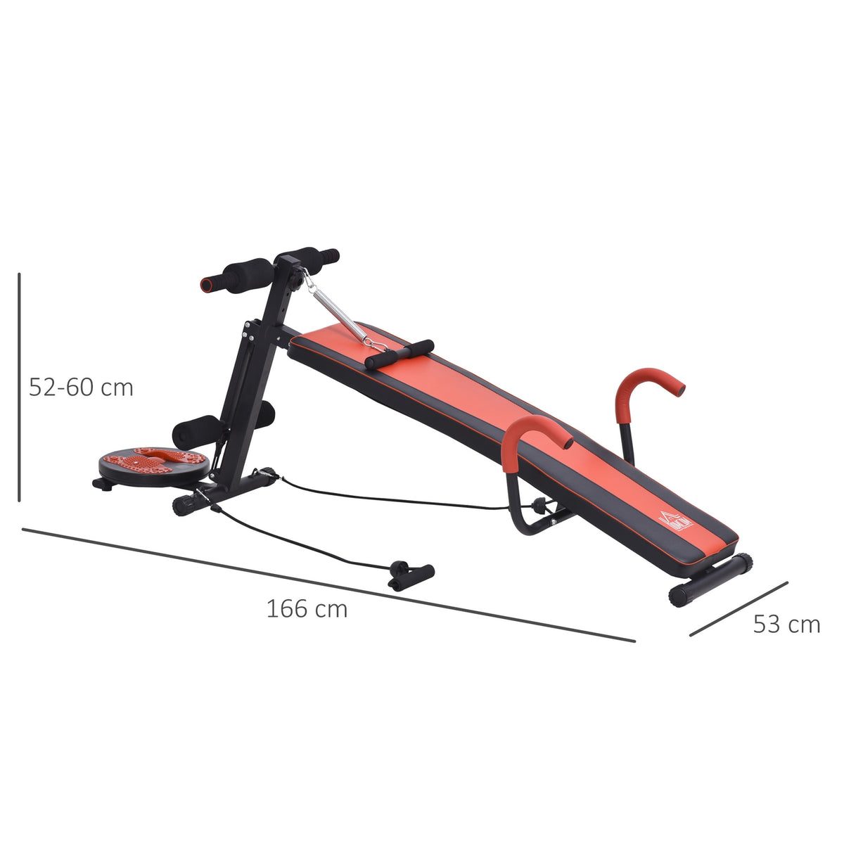 Sit Up Bench Adjustable Abdominal Trainer Training Bench, Padded, 120Kg Load Capacity, Red+Black, 166X53X52-60Cm