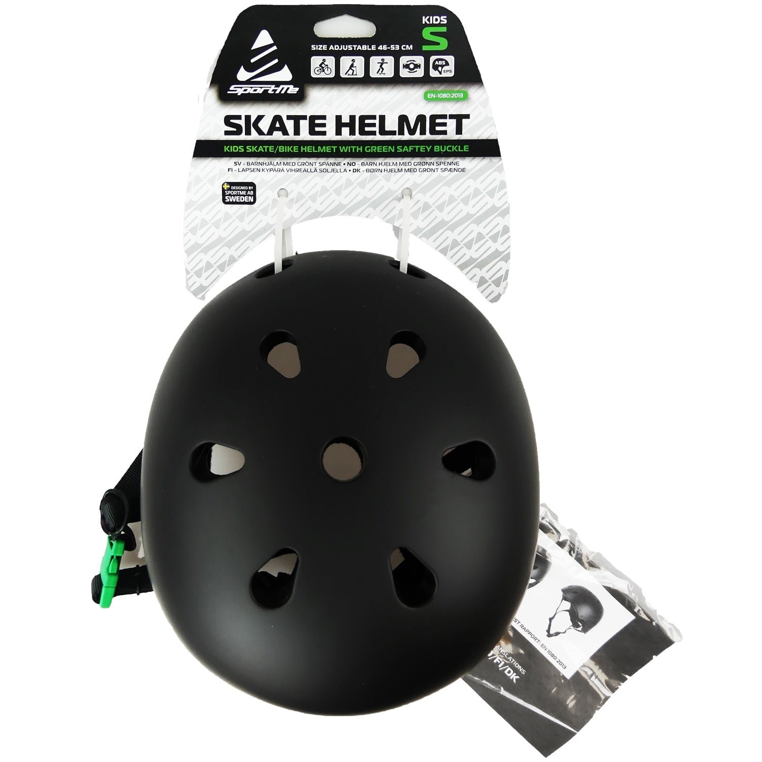 Skate helmet S 46-53cm Green Buckle Black