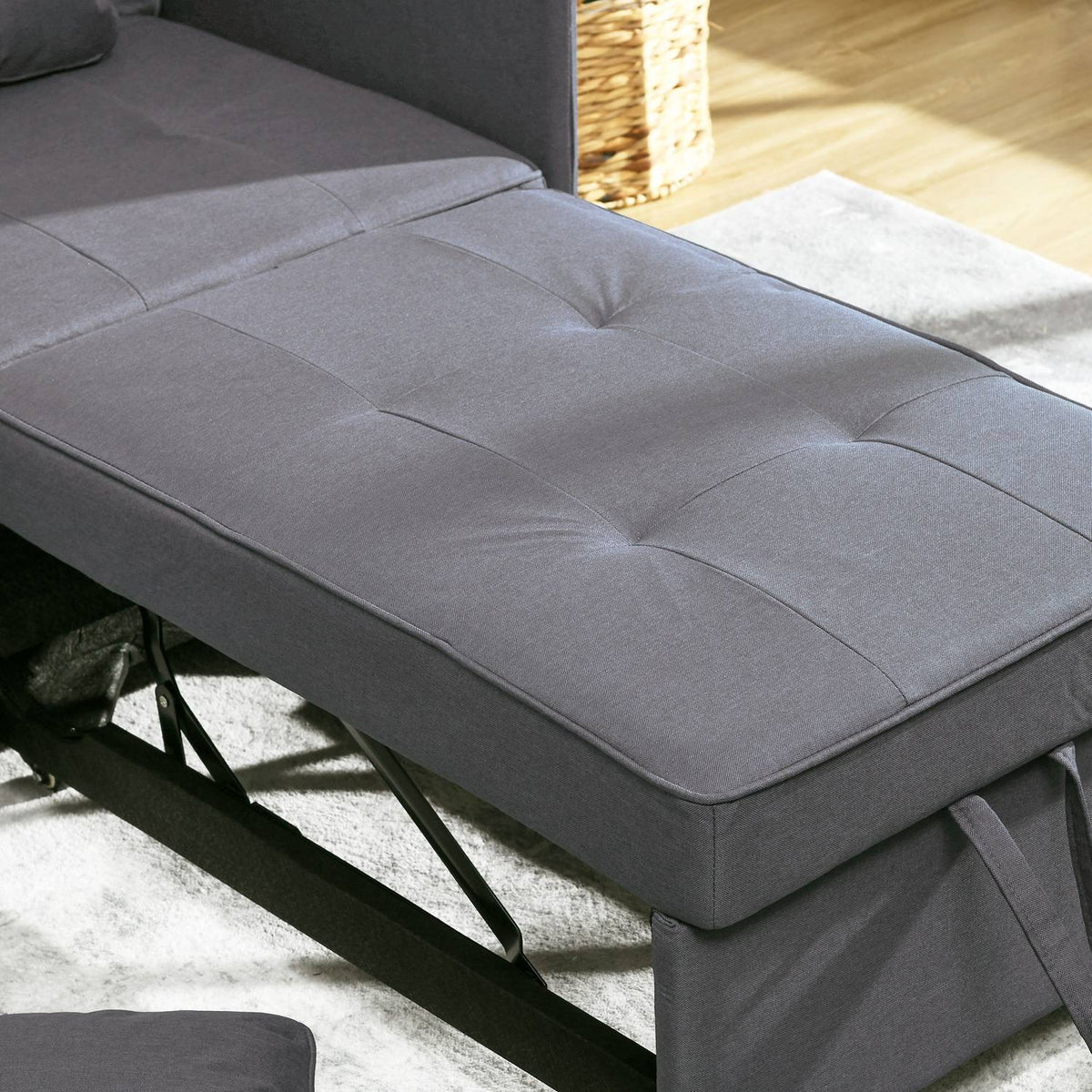 Sleeper chair, 2-seater armchair with bed function, foldable upholstered armchair with 2 cushions, linen-look cover, dark grey