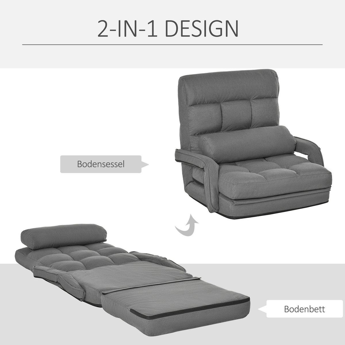 Sleeper chair, upholstered chair with bed function, 5-way adjustable, dark grey