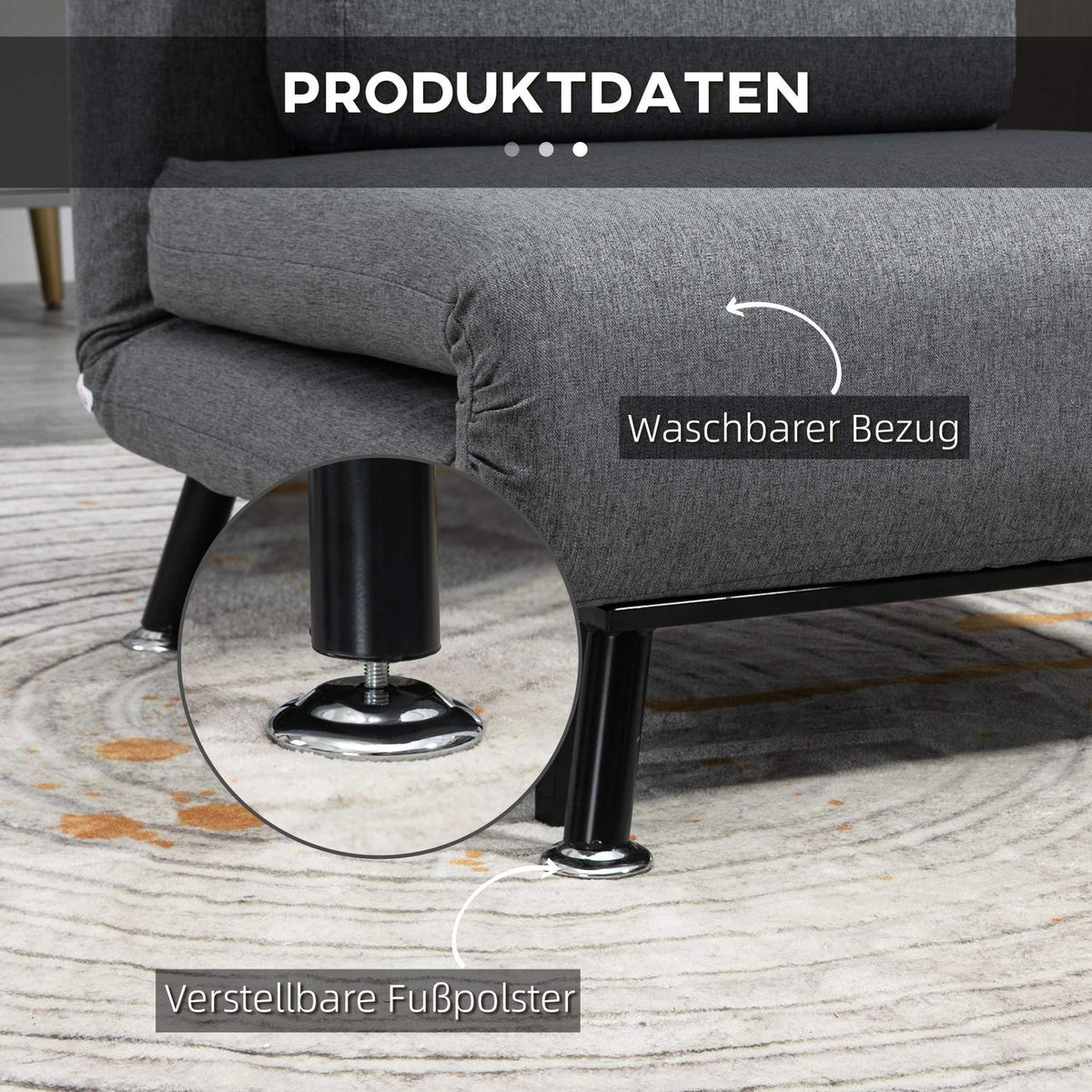 Sleeping Chair, Folding Chair With Bed Function, Adjustable Backrest, Dark Grey