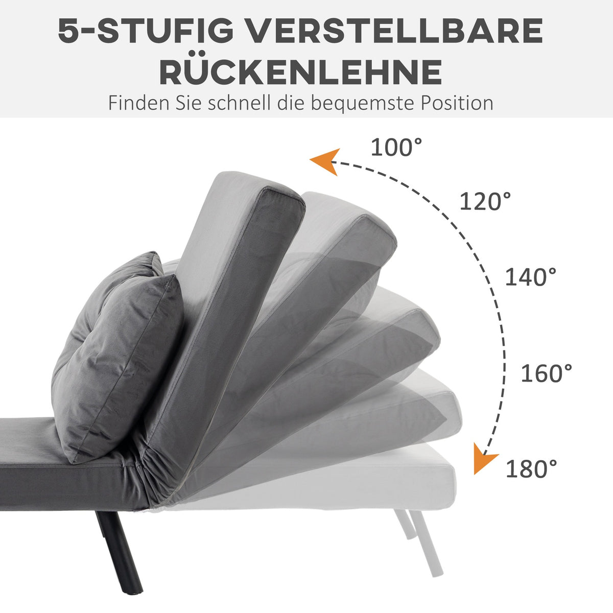 Sleeping Chair, Single Sofa With Bed Function, Relaxation Chair With Adjustable Backrest, Velvet Look, Dark Gray