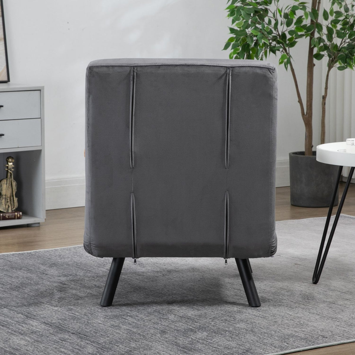 Sleeping Chair, Single Sofa With Bed Function, Relaxation Chair With Adjustable Backrest, Velvet Look, Dark Gray