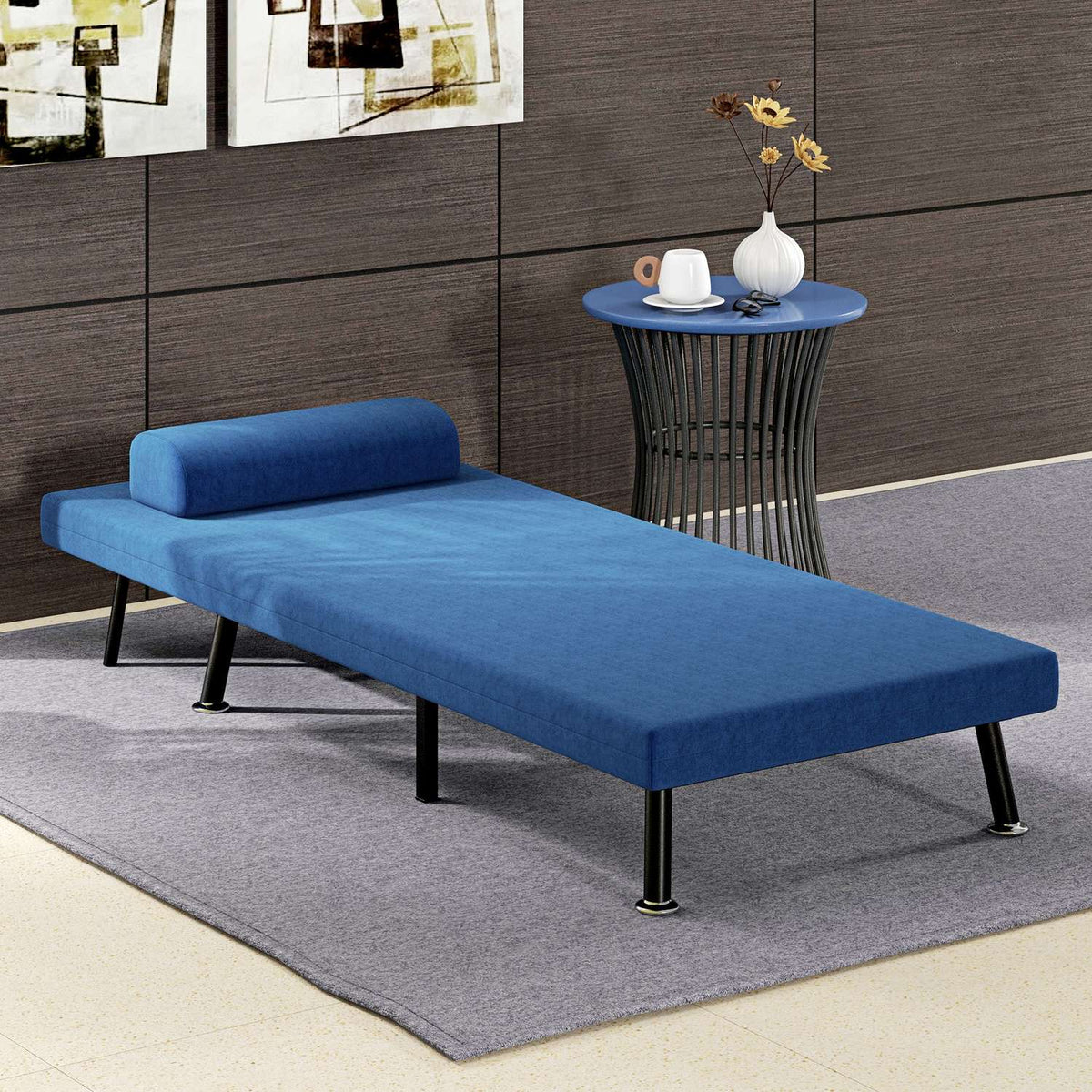 Sleeping chair, folding bed with bed function, back cushion, folding relaxation chair with linen look, adjustable backrest, 75 x 70 x 75 cm, dark blue
