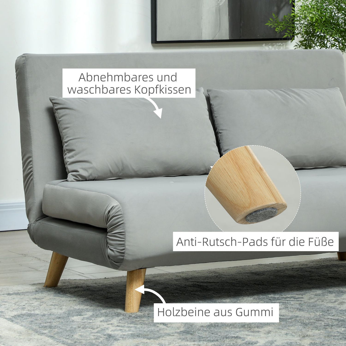 Sleeping chair, folding bed with bed function, lumbar cushion, folding relaxation chair with velvet look, adjustable backrest, load capacity up to 250 kg, for living room gray