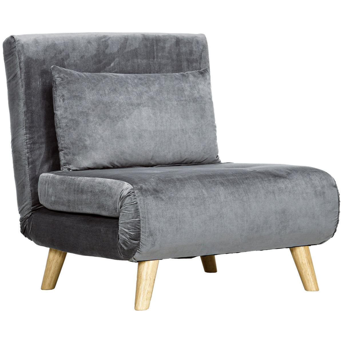 Sleeping chair folding chair with bed function & pillows, guest bed with adjustable backrest, velvet look, up to 125 kg, gray