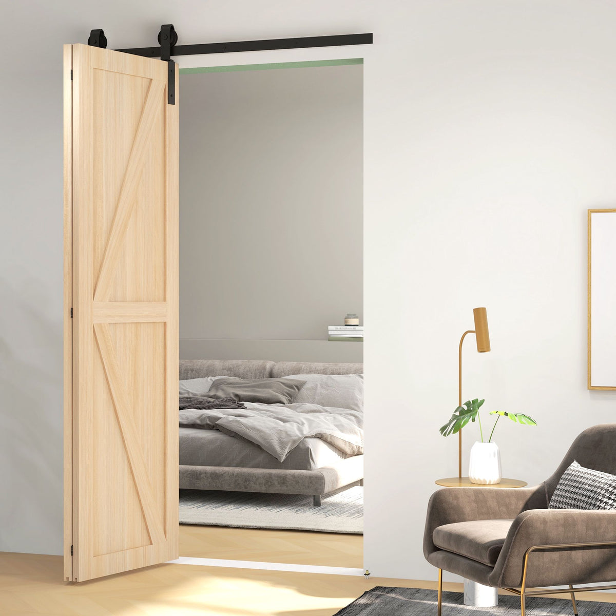 Sliding Door Hardware Kit, 122 cm Carbon Steel, Black