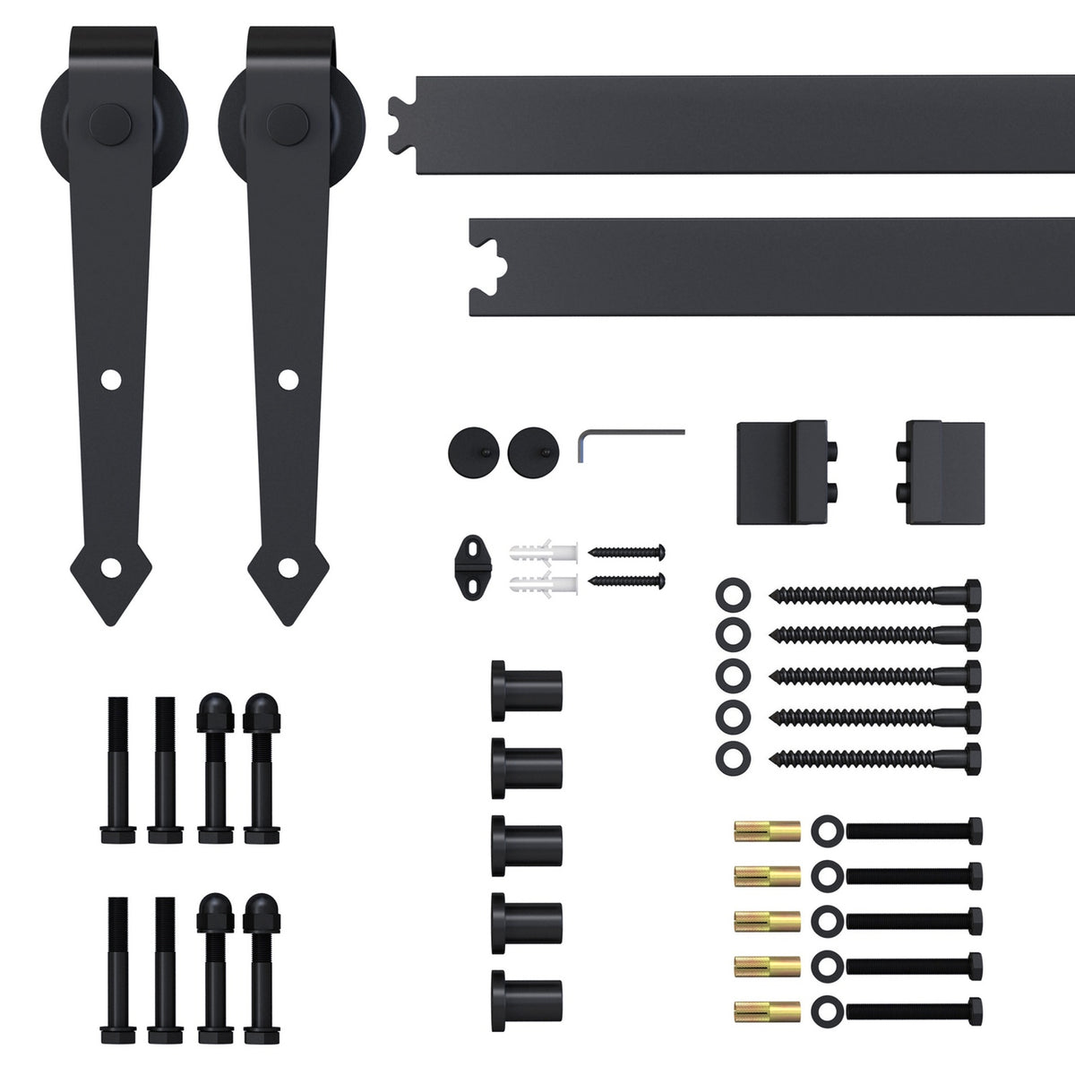 Sliding Door Hardware Set 200cm Complete Set with Rails, Rollers, Anti-Jump Devices, Door Stops, Carbon Steel Sliding Door System Black