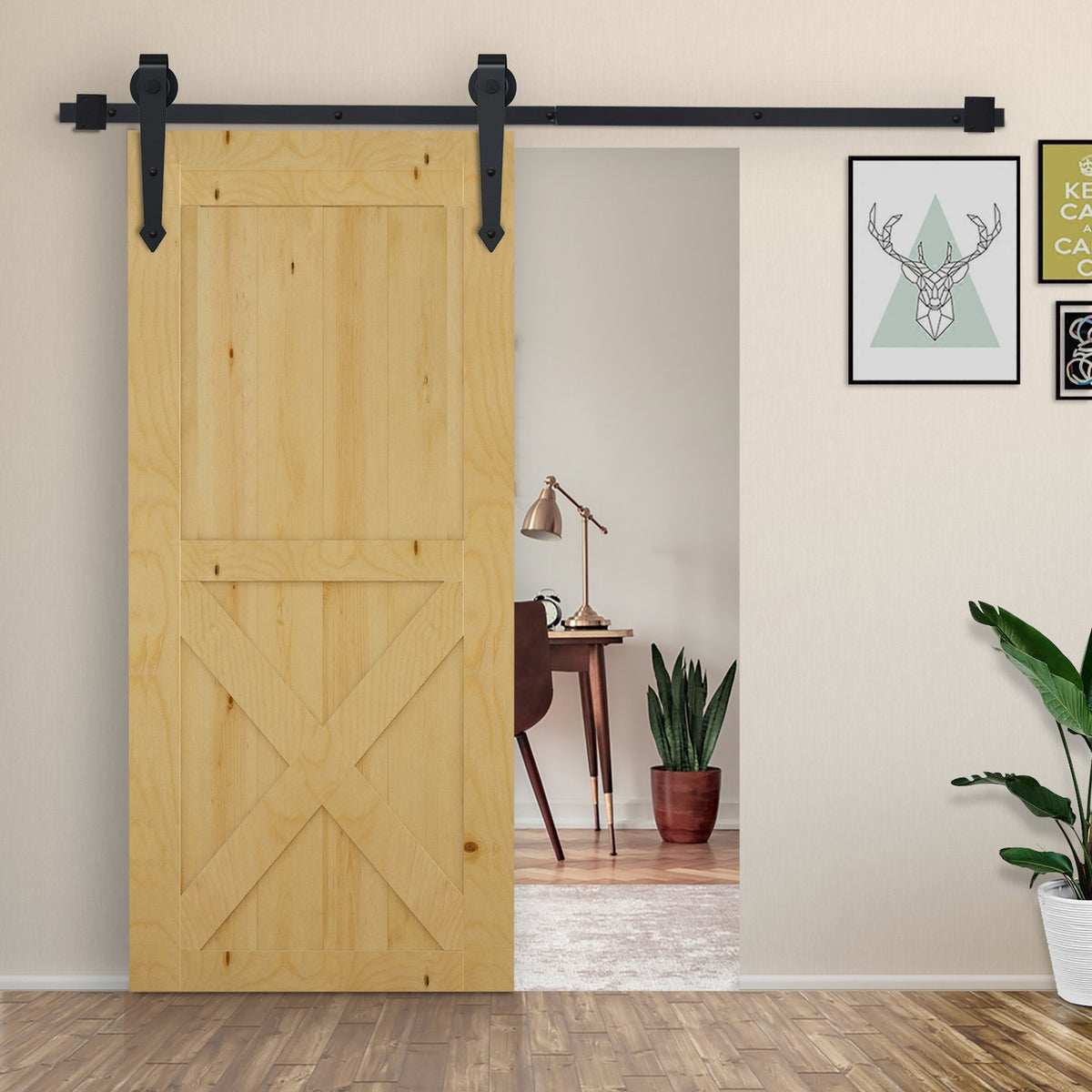 Sliding Door Hardware Set 200cm Complete Set with Rails, Rollers, Anti-Jump Devices, Door Stops, Carbon Steel Sliding Door System Black