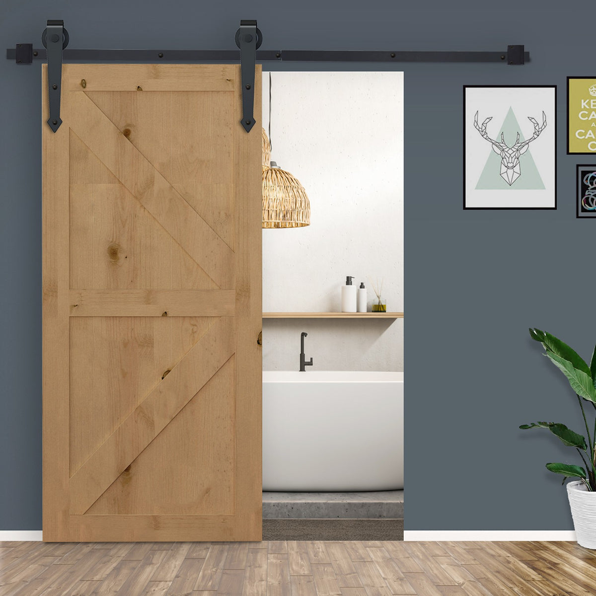 Sliding Door Hardware Set 200cm Complete Set with Rails, Rollers, Anti-Jump Devices, Door Stops, Carbon Steel Sliding Door System Black