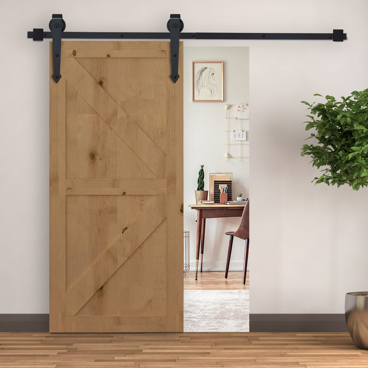 Sliding Door Hardware Set 200cm Complete Set with Rails, Rollers, Anti-Jump Devices, Door Stops, Carbon Steel Sliding Door System Black
