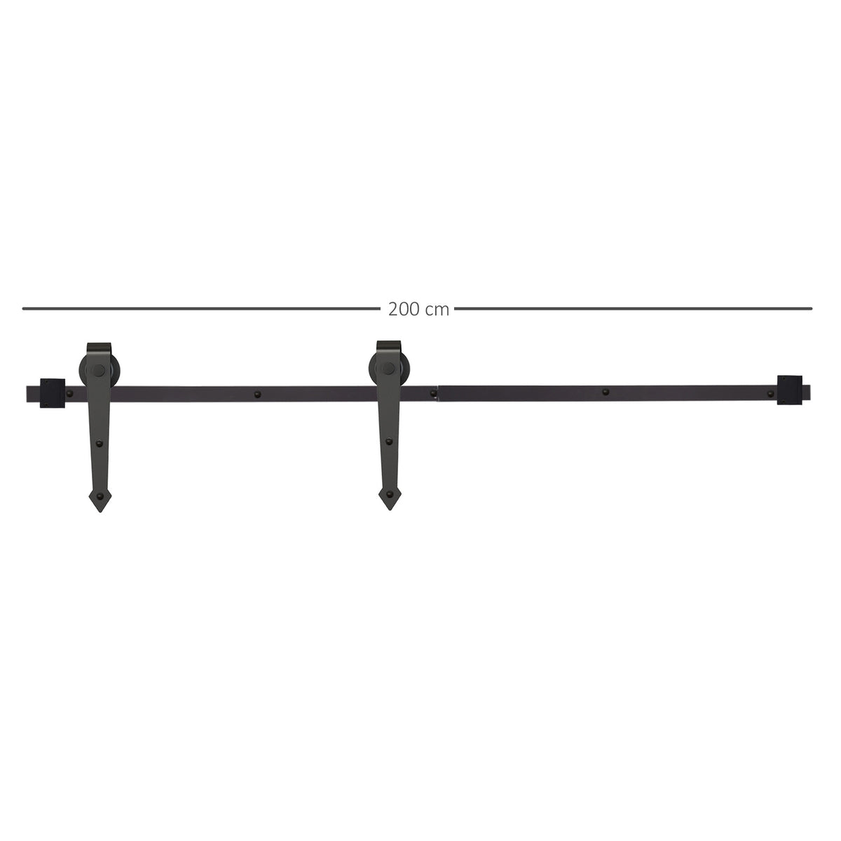 Sliding Door Hardware Set 200cm Complete Set with Rails, Rollers, Anti-Jump Devices, Door Stops, Carbon Steel Sliding Door System Black