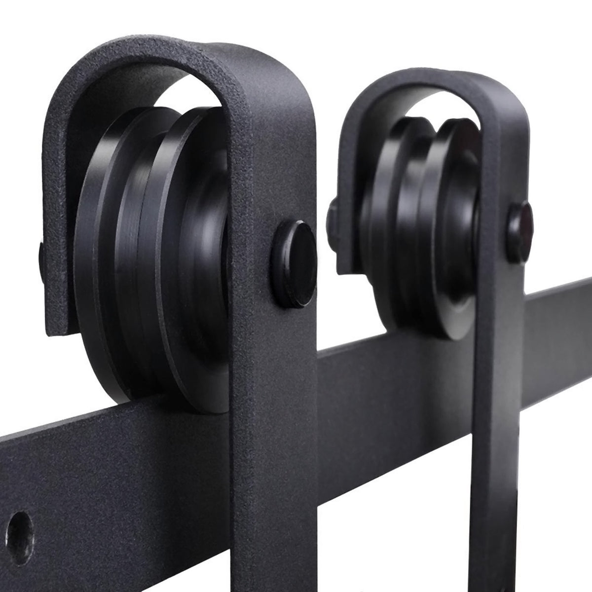 Sliding Door Hardware Set 200cm Complete Set with Rails, Rollers, Anti-Jump Devices, Door Stops, Carbon Steel Sliding Door System Black