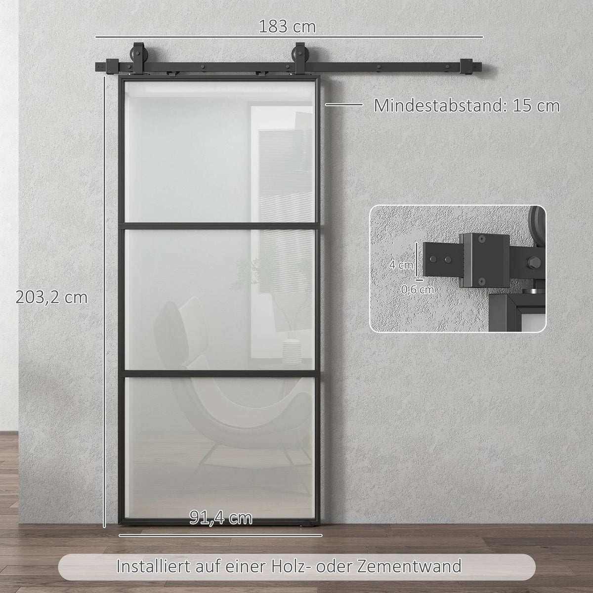Sliding Door Kit with Frosted Glass, Soft-Close, Black Steel