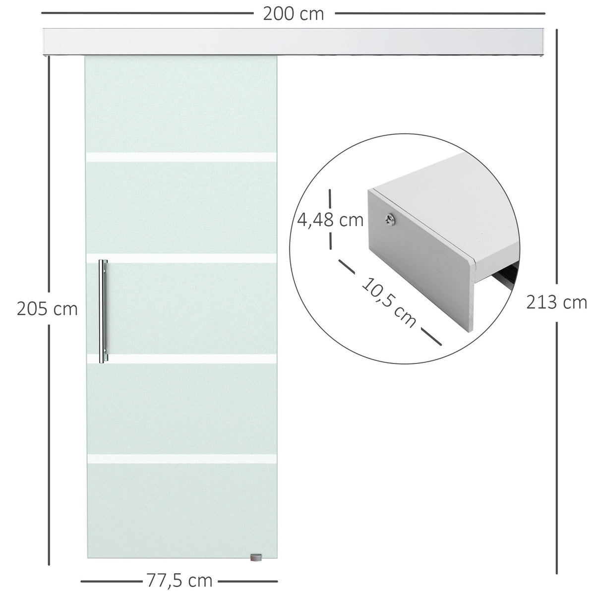 Sliding Glass Door With Handle Bar And Satin Stripes, 2050X775 Mm