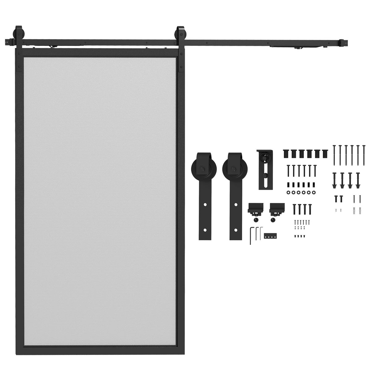 Sliding door fitting set, 244cm, with rails, rollers, anti-jump devices, door stop, floor guide, carbon steel, black