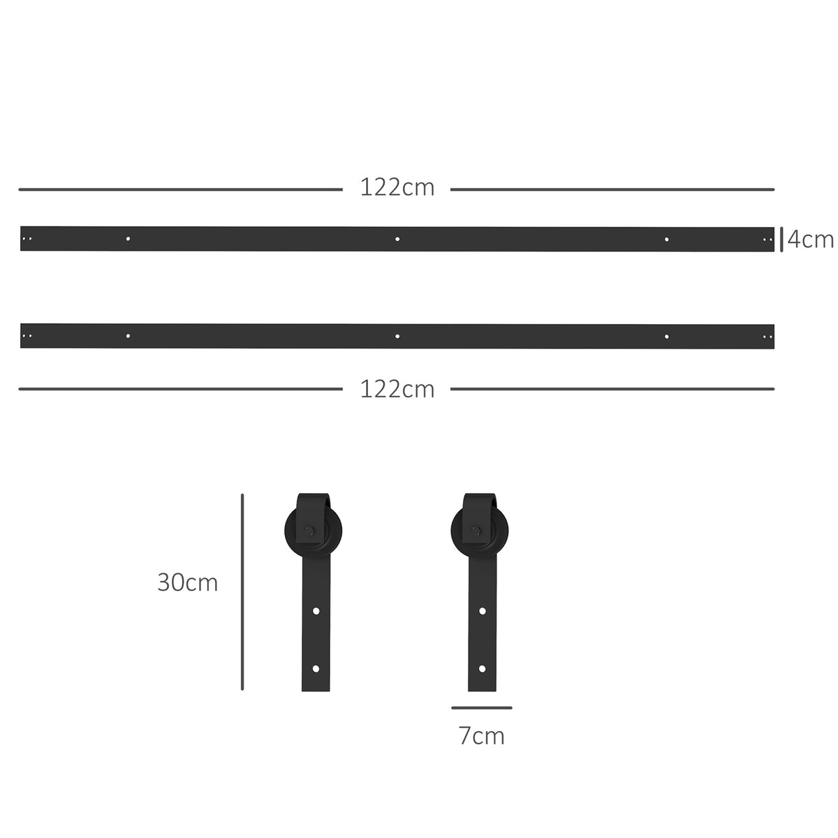 Sliding door fitting set, 244cm, with rails, rollers, anti-jump devices, door stop, floor guide, carbon steel, black