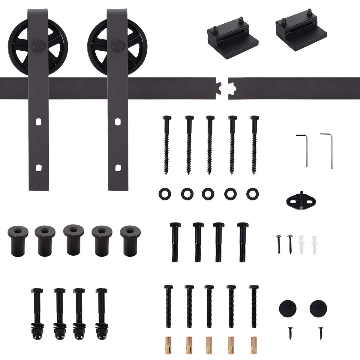 Sliding door fittings set 183 cm complete set with rails, rollers, rail stopper, base block, set of door screws, sliding door system made of carbon steel dark brown
