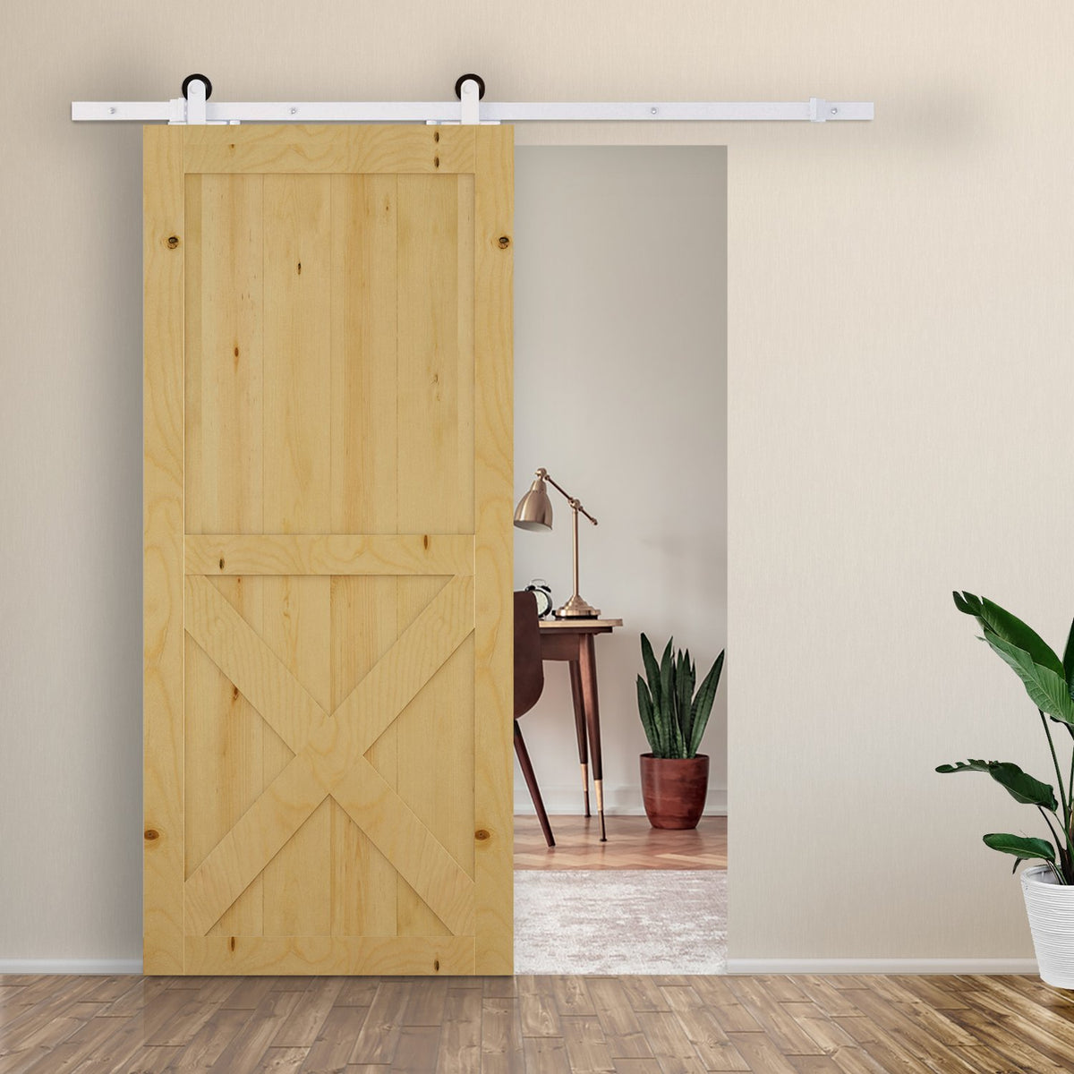 Sliding door fittings set 183 cm complete set with rails, rollers, rail stopper, base block, set of door screws, sliding door system made of carbon steel white