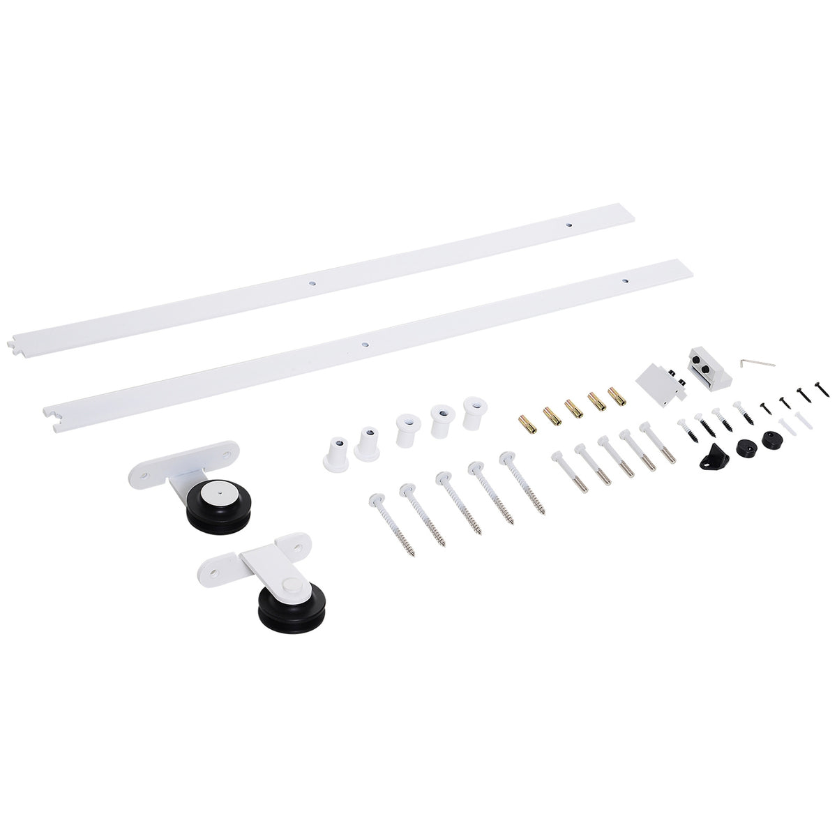 Sliding door fittings set 183 cm complete set with rails, rollers, rail stopper, base block, set of door screws, sliding door system made of carbon steel white