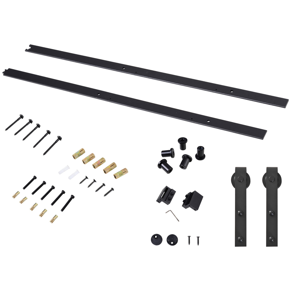Sliding door fittings set 200 cm complete set with rails, rollers, rail stopper, floor block, set of door screws, sliding door system made of carbon steel black
