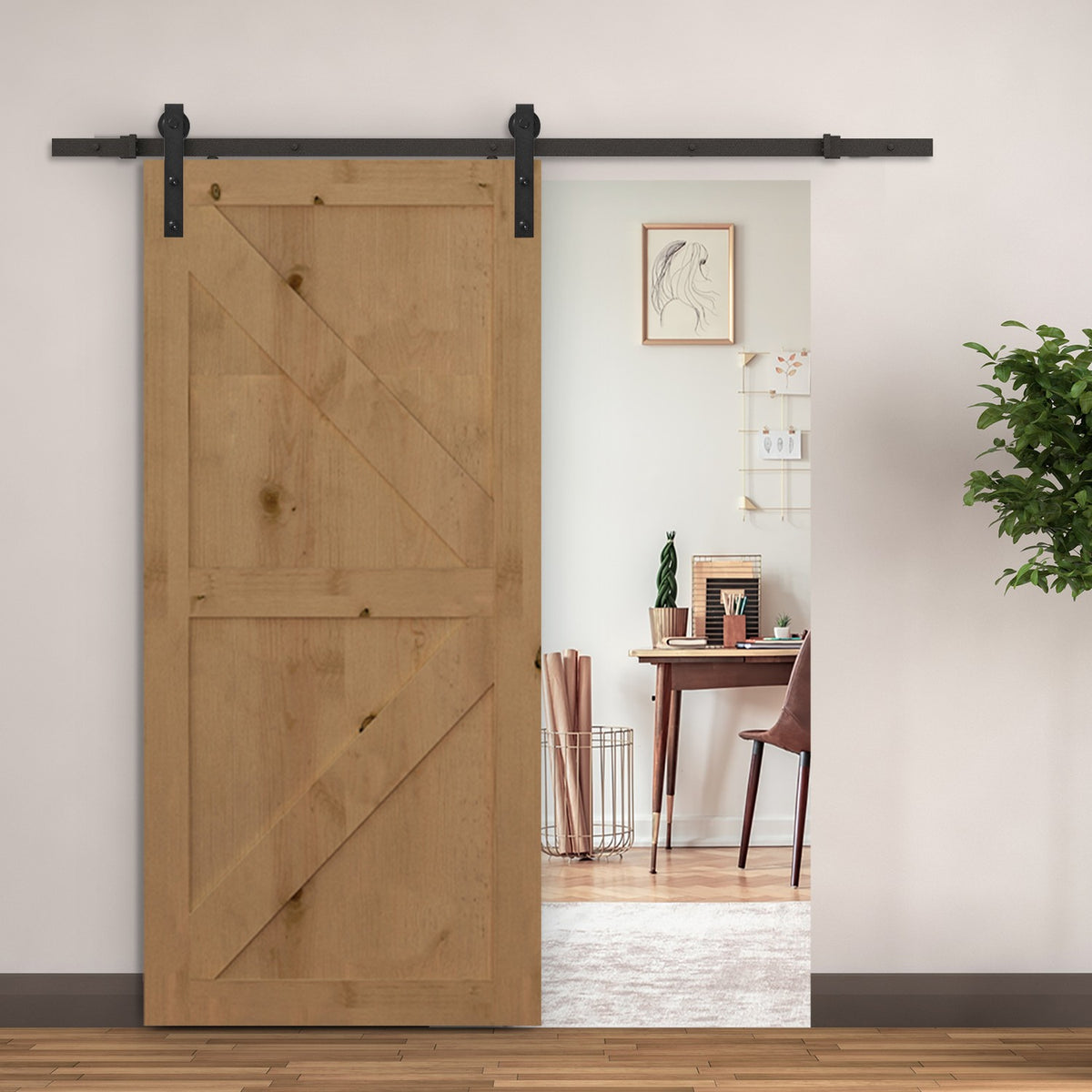 Sliding door fittings set 200 cm complete set with rails, rollers, rail stopper, floor block, set of door screws, sliding door system made of carbon steel black