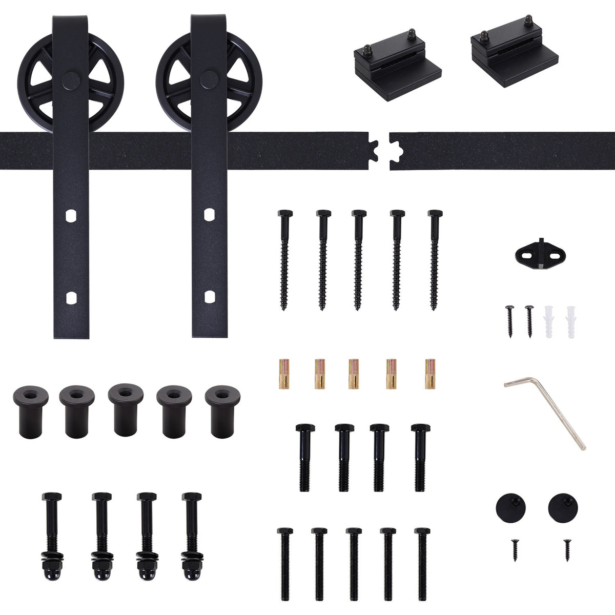 Sliding door fittings set 200 cm complete set with rails, rollers, rail stopper, floor block, set of door screws, sliding door system made of carbon steel black