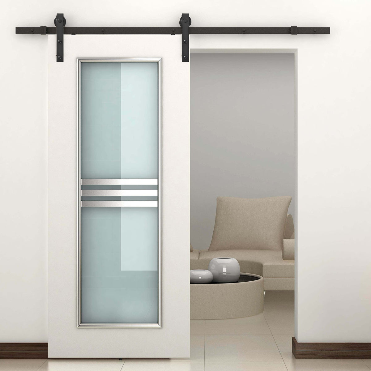 Sliding door fittings set 200 cm complete set with rails, rollers, rail stopper, floor block, set of door screws, sliding door system made of carbon steel black