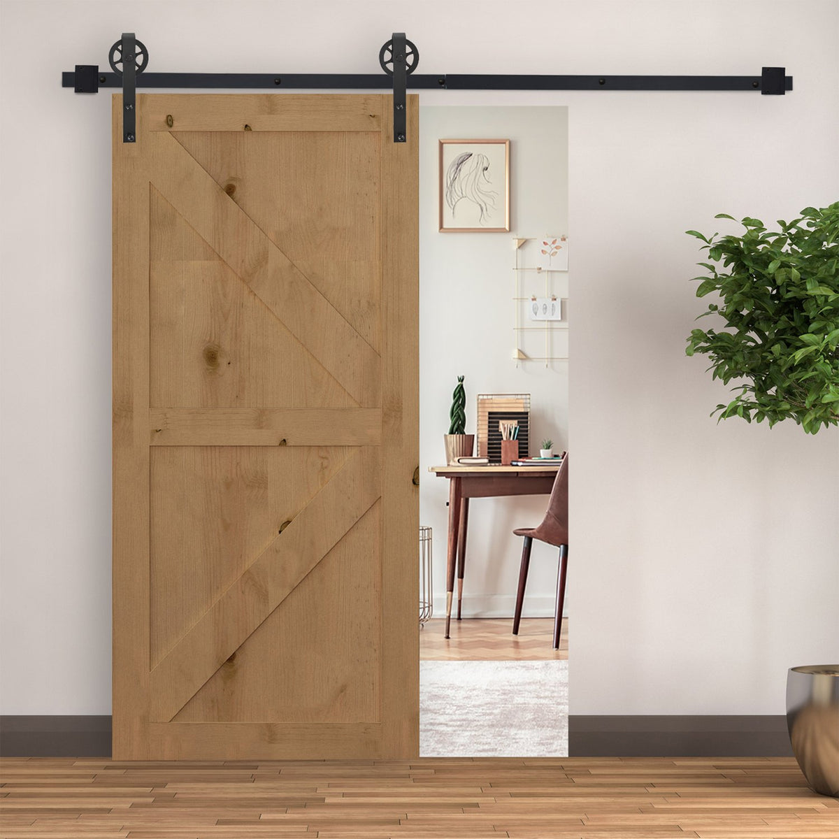 Sliding door fittings set 200 cm complete set with rails, rollers, rail stopper, floor block, set of door screws, sliding door system made of carbon steel black