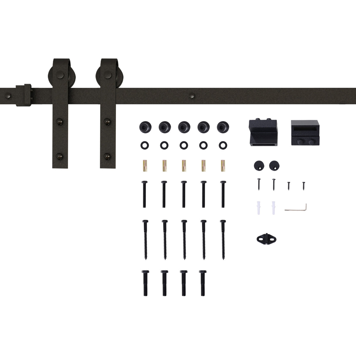 Sliding door fittings set 200 cm complete set with rails, rollers, rail stoppers, set of door screws, sliding door system made of carbon steel black