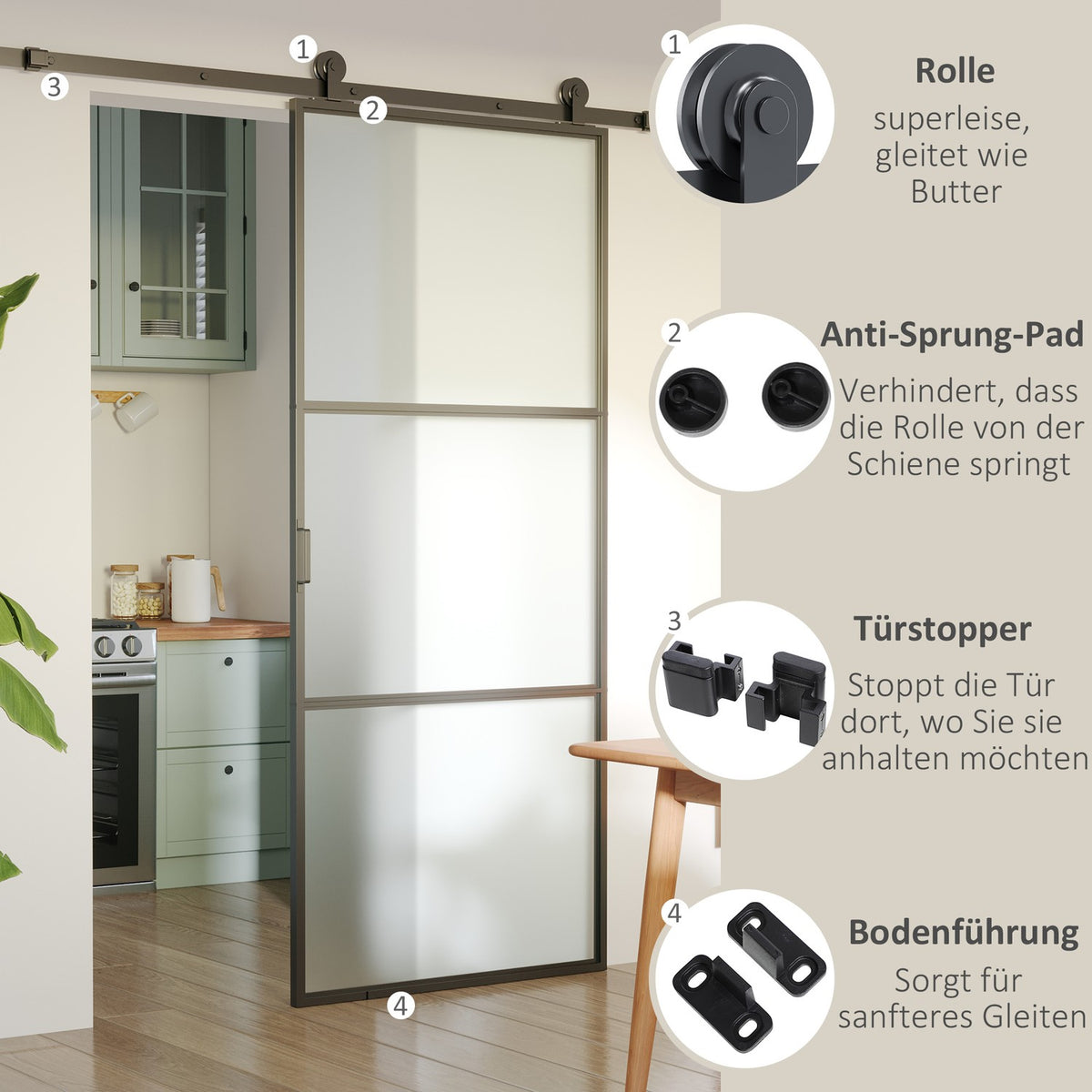 Sliding door kit, carbon steel, installation kit without door, space-saving, black