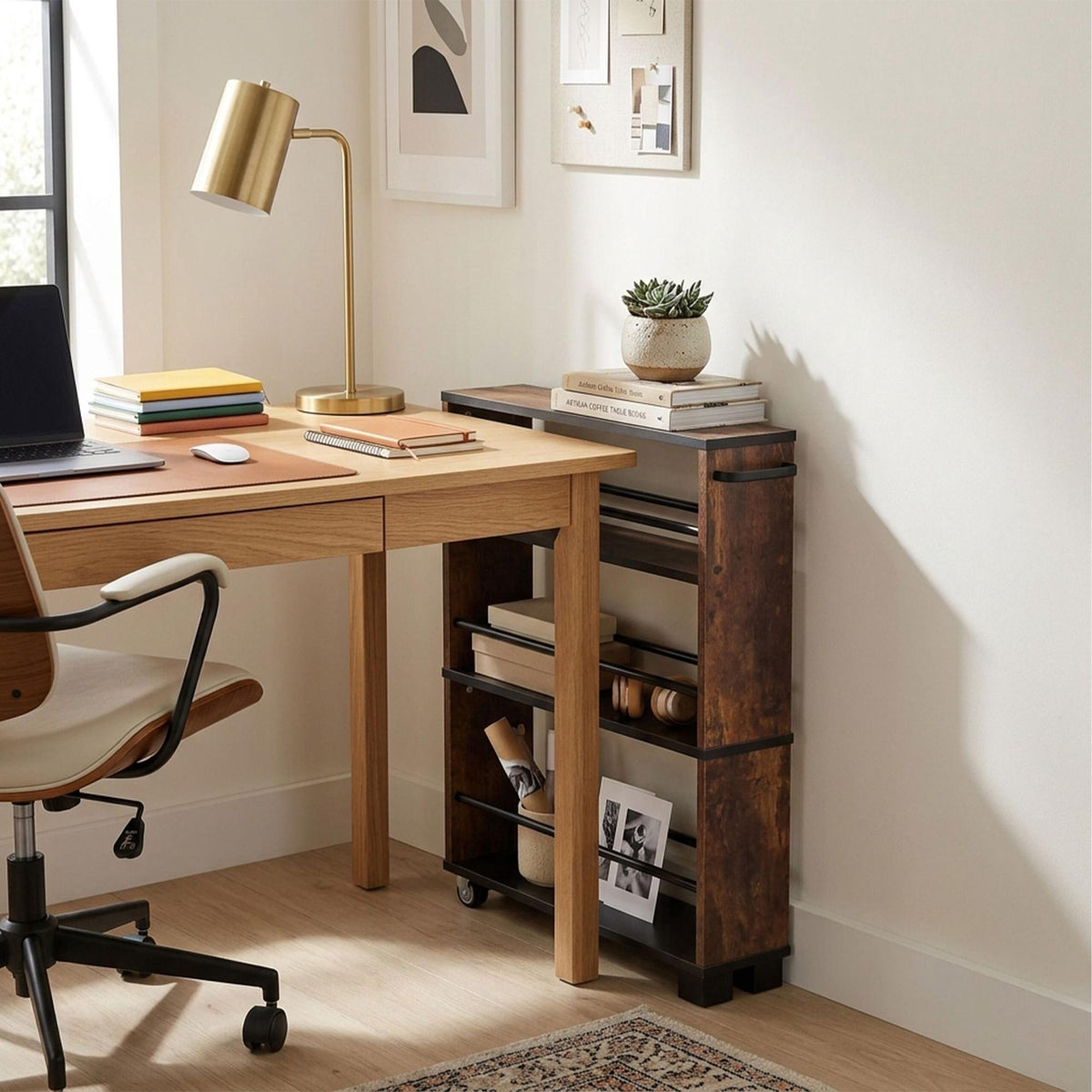 Slim 3-Tier Wood-Effect Trolley with Handle