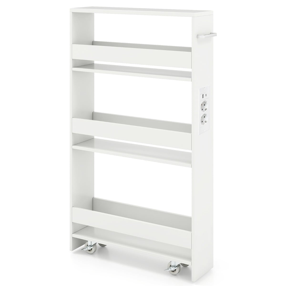 Slim 4-Tier Rolling Kitchen Cart with Charging Station