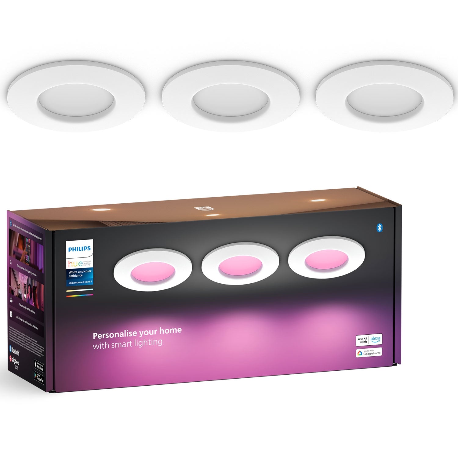 Slim Downlight S 90mm White and Color Ambiance White 3-pack